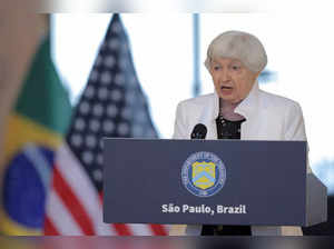 U.S. Treasury Secretary Janet Yellen speaks during a press conference in Sao Paulo
