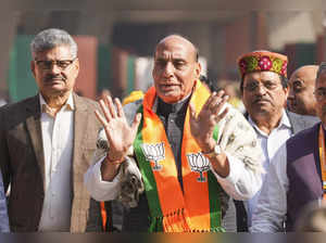 New Delhi: Union Defence Minister Rajnath Singh arrives for the BJP National Cou...