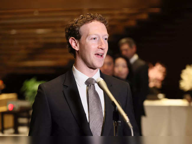 This photo taken on February 27, 2024 shows Mark Zuckerberg, head of US tech giant Meta, speaking to reporters at the Japanese prime minister's office during his visit to Tokyo.