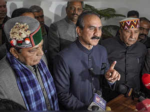 Shimla: Himachal Pradesh Chief Minister Sukhvinder Singh Sukhu speaks with the m...