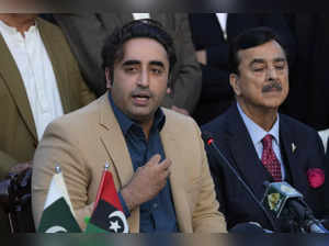 Bilawal-Bhutto Zardari, left, Chairman of Pakistan People's Party speaks during ...