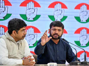 New Delhi, Mar 01 (ANI): Congress leader Kanhaiya Kumar with party secretary Vin...
