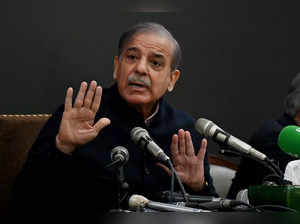 Pakistan's former Prime Minister and leader of the Pakistan Muslim League-Nawaz (PML-N) party Shehbaz Sharif speaks during a press conference in Lahore on February 13, 2024.