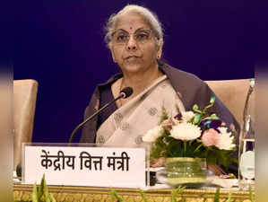 New Delhi, Mar 4 (ANI): Union Finance Minister Nirmala Sitharaman addresses a ga...