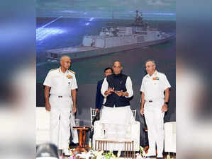 Visakhapatnam, Feb 21 (ANI): Defence Minister Rajnath Singh with Indian Navy Chi...