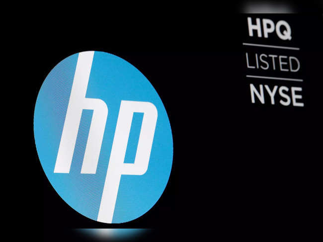 The logo for The Hewlett-Packard Company  is displayed on a screen on the floor of the NYSE in New York