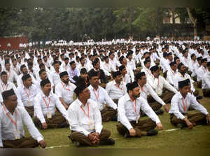 Patna: Rashtriya Swayamsevak Sangh volunteers during their Baudhik Varg sammelan...