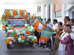 Guwahati: Leaders of Bharatiya Janata Party (BJP) from Assam flag off the BJP el...
