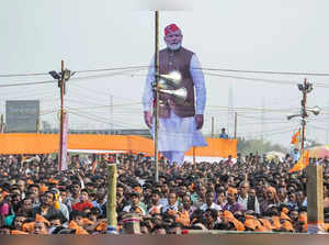 Siliguri: BJP supporters during Prime Minister Narendra Modi's public meeting at...