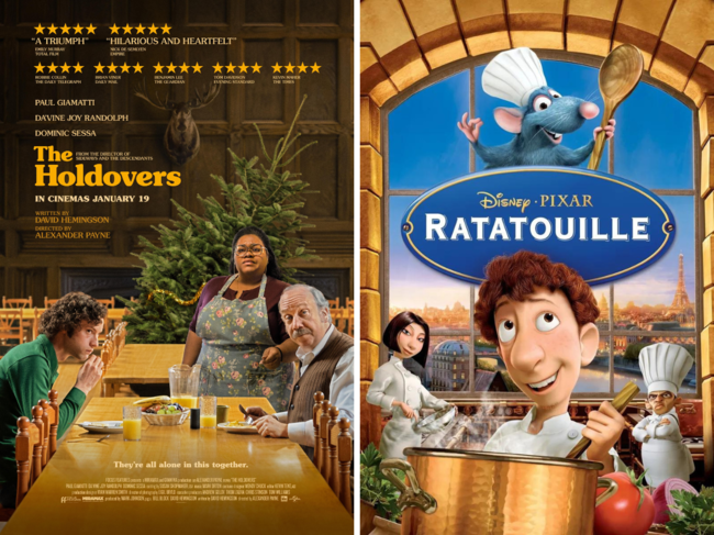 Posters of 'The Holdovers' and 'Ratatouille'