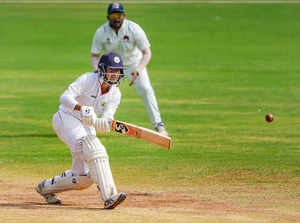 Mumbai: Vidarbha's Harsh Dubey plays a shot on the fifth day of the Ranji Trophy...