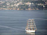 Mexico's naval training ship ARM Cuauhtemoc sails into the Bahia de Santa Lucia in Acapulco