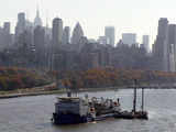 A cable-laying ship seen on the Hudson River in New York