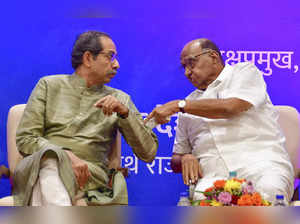 Mumbai: NCP chief Sharad Pawar and Shiv Sena (UBT) chief Uddhav Thackeray during...