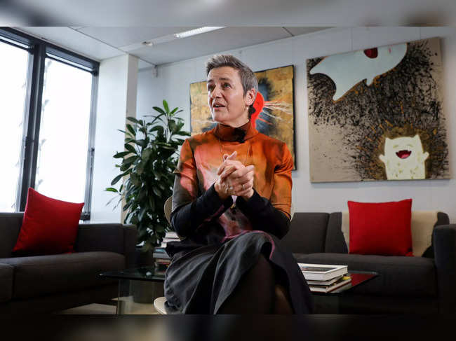 European Commission Executive Vice President Margrethe Vestager takes part in an interview with Reuters in Brussels