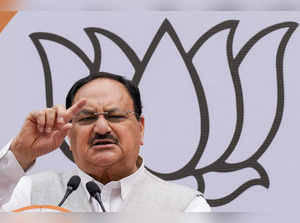 New Delhi: BJP National President J P Nadda addresses during flagging off the 'V...