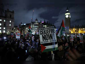 People demonstrate on the day of a vote on the motion calling for an immediate ceasefire in Gaza, in London