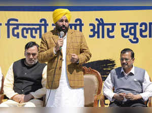 New Delhi: Punjab CM Bagwant Mann addresses as Delhi Chief Minister Arvind Kejri...