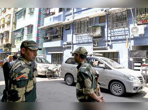 Kolkata: Security personnel outside the residence of Swarup Biswas, brother of W...