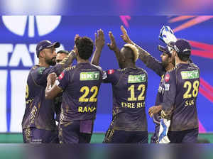 Kolkata: Kolkata Knight Riders bowler Andre Russell celebrates the wicket of  SR...