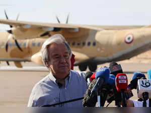 United Nations Secretary-General Antonio Guterres speaks to the media at at Al Arish Airport