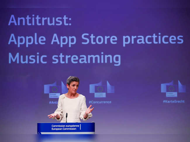 EU's Vestager holds a news conference on Apple anti-trust complaint