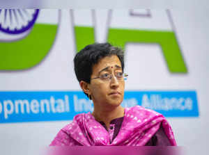 New Delhi: Delhi Minister and AAP leader Atishi Singh during a press conference ...