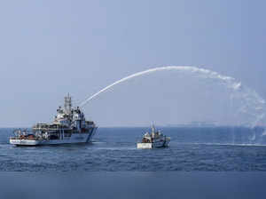 Chennai: Indian Coast Guard (ICG) ships during the 'Day at Sea' event organised ...