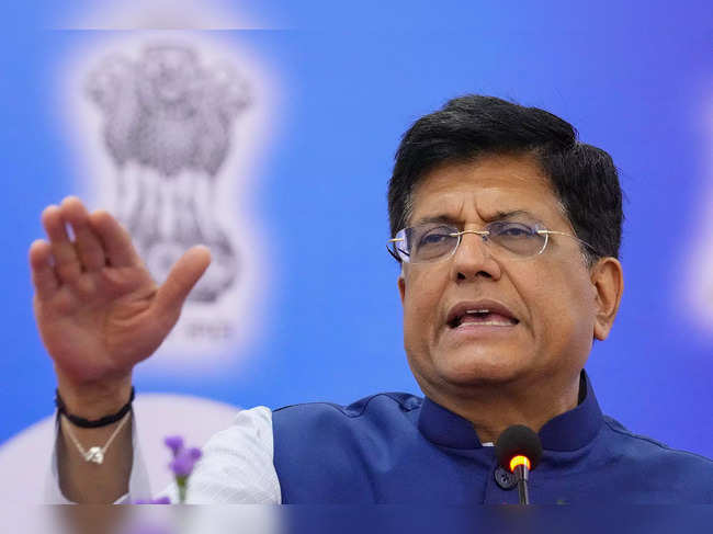 Chennai: Union Minister for Commerce and Industry Piyush Goyal speaks during the...