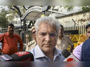 New Delhi: Delhi minister and AAP leader Kailash Gahlot speaks with the media af...