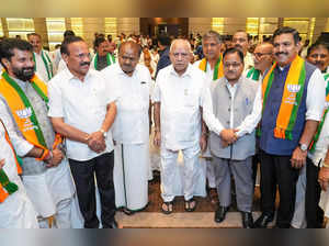 Bengaluru: BJP leader B S Yediyurappa, JD(S) leader H D Kumaraswamy, Karnataka B...