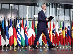 Secretary General of NATO Jens Stoltenberg arrives to give a statement ahead of a NATO foreign ministers' meeting at NATO headquarters in Brussel on April 3, 2024.