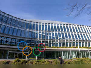The Olympic rings are seen in front to International Olympic Committee (IOC) headquarters in Lausanne