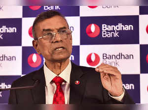 Kolkata: Bandhan Bank MD and CEO Chandra Shekhar Ghosh speaks during a press mee...