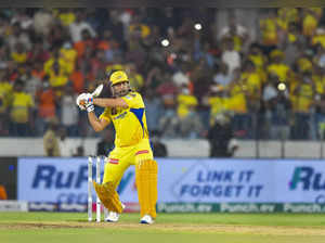 Hyderabad: Chennai Super Kings’ MS Dhoni plays a shot during the Indian Premier ...