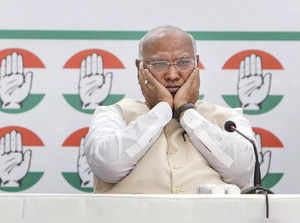 New Delhi: Congress President Mallikarjun Kharge during a press conference for t...