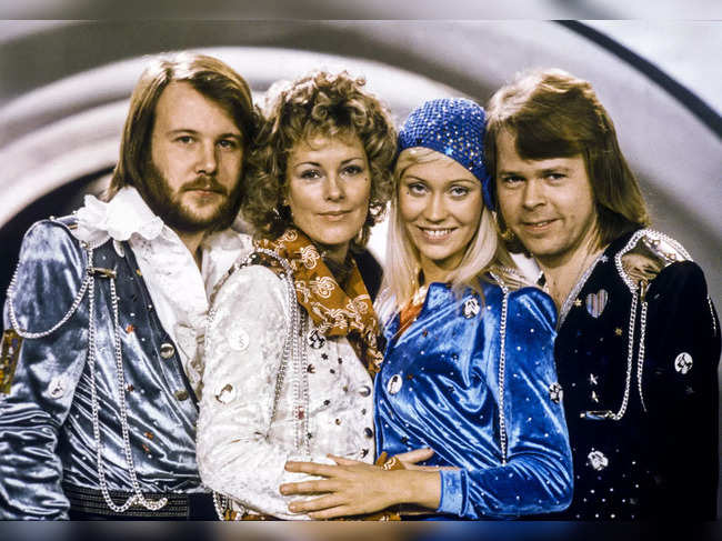 Picture taken in 1974 in Stockholm shows the Swedish pop group Abba with its members (L-R) Benny Andersson, Anni-Frid Lyngstad, Agnetha Faltskog and Bjorn Ulvaeus posing after winning the Swedish branch of the Eurovision Song Contest with their song "Waterloo".