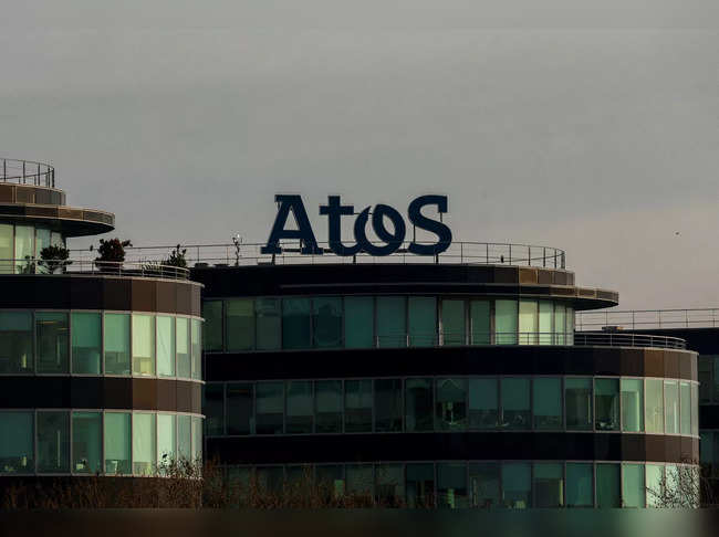 FILE PHOTO: The logo of French IT consulting firm Atos is seen on a company building in Bezons near Paris