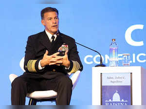 New Delhi, Feb 23 (ANI): US Admiral John C. Aquilino speaks, at the 9th edition ...