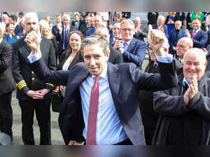 Fine Gael leader and Ireland's incoming Prime Minster Simon Harris reacts as he leaves the Dail, the lower house of the Irish parliament, in Dublin on April 9, 2024, after having been voted in as the new Prime Minister.