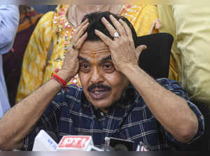 Mumbai: Former Congress leader Sanjay Nirupam addresses a press conference, in M...