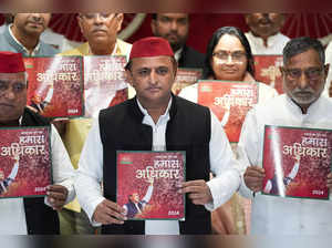 Lucknow: Samajwadi Party President Akhilesh Yadav releases party's manifesto for...