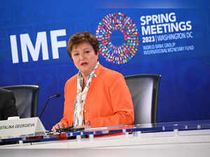 International Monetary Fund (IMF) Managing Director, Kristalina Georgieva, speaks at a press briefing on the global policy agenda in Washington, DC, during the IMF and World Bank Spring Meetings, on April 13, 2023.