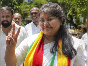 Bengaluru: Congress candidate from Bengaluru South seat Sowmya Reddy after filin...