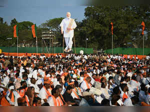 Barathtiya Janatha Party (BJP) supporters listen a speech during a public meeting attended by Indian Prime Minister Narendra Modi in Chennai on March 4, 2024.