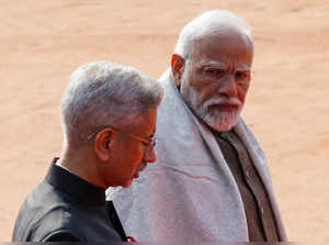 FILE PHOTO: Indian PM Modi talks to Foreign Minister Jaishankar