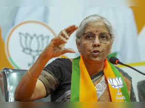 Bengaluru: Union Minister and BJP leader Nirmala Sitharaman addresses a press co...