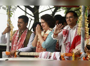 Jorhat: Congress leader Priyanka Gandhi Vadra during an election campaign rally ...