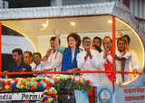 Priyanka Gandhi leads roadshow in Tripura capital