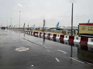 FILE PHOTO: A general view from inside a bus of flydubai aircraft at Dubai International Airport